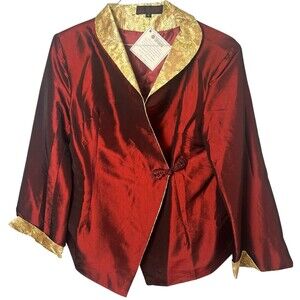 Wei Na Si Asian Floral Collar Silk Wrap Jacket/Top Womens SZ XL.